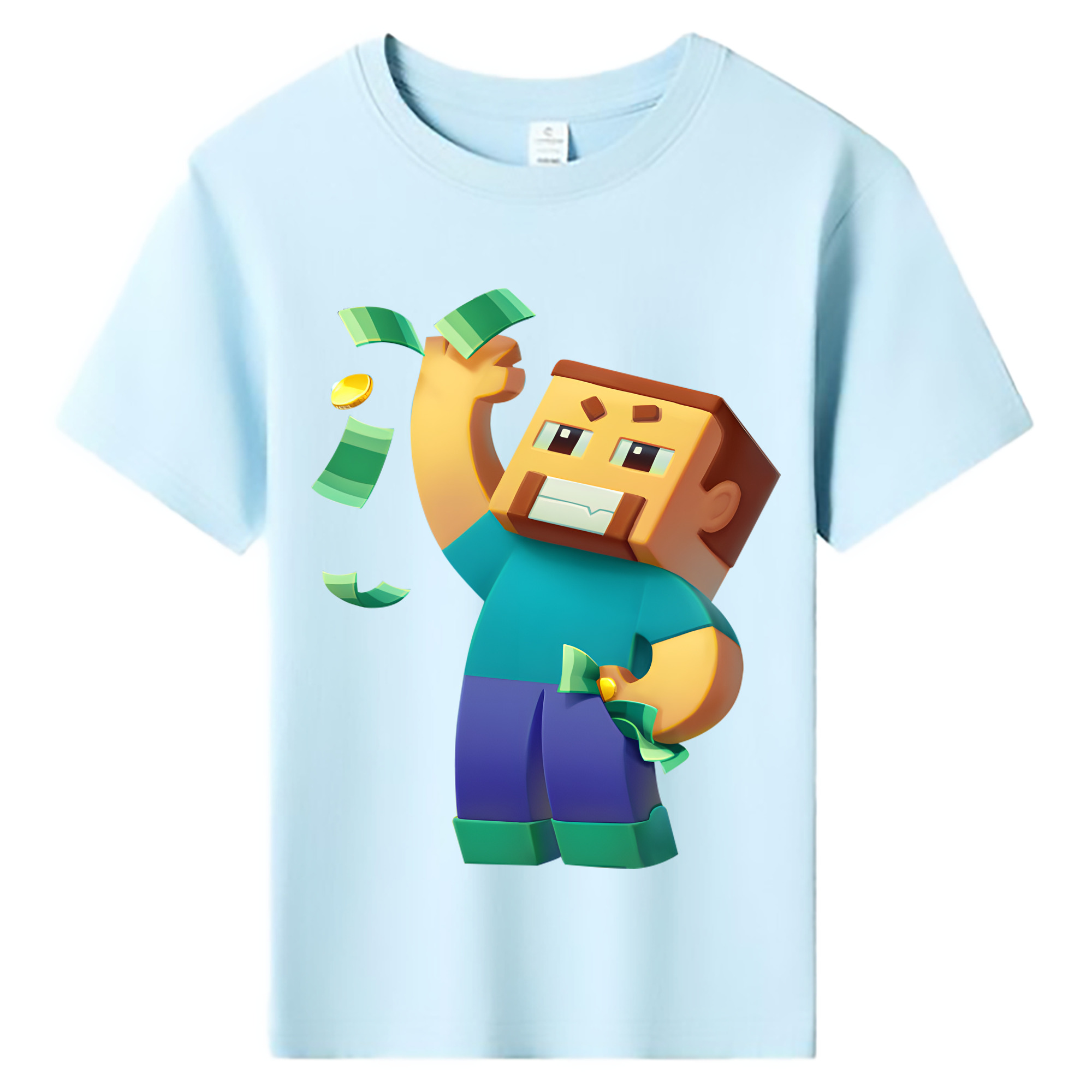 （画像用） マインクラフト ブロックの世界 Minecraft MC Block world 綿100％キッズTシャツ（フロントプリント）